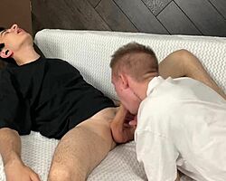 juicy twink blowjob ends with cumshot in mouth delight. what a mess!