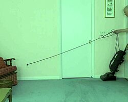 Horny gay nudist cleaning house naked while flashing his small cock! 😏