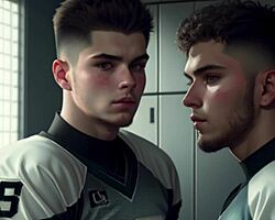 Two football players explore sucking and jerking off after intense game