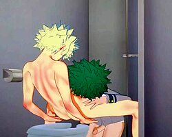My Hero Academia Yaoi - Midoriya Sucks Bakugou with Cum in Mouth in Japanese Cosplay Scene