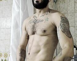 Muscular Bear Ready for Masturbation After Shower, Don't Miss This Huge Cock