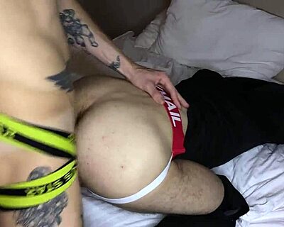 Big black cock in gay porn: Anal masturbation while riding a bareback with spanking