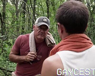 Wow, muscle dilf pounds twink son hard on hike!