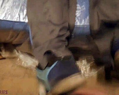 Young dudes dominate with intense socks footjob action
