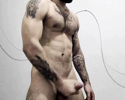Muscular Bear Ready for Masturbation After Shower, Don't Miss This Huge Cock